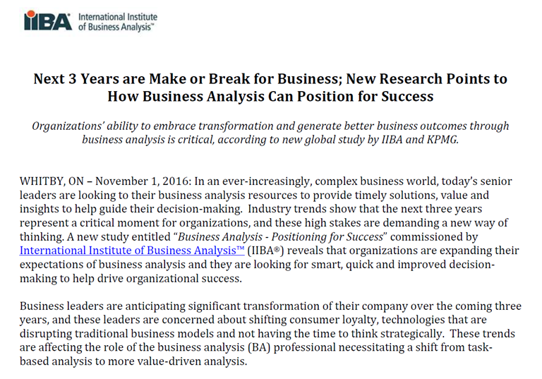 IIBA® and KPMG release Research and Impact Study